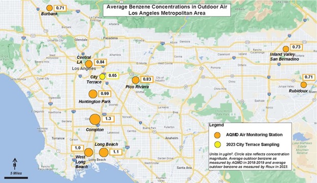 Average Benzene Concentrations in Outdoor Air Los Angeles Metropolitan Area