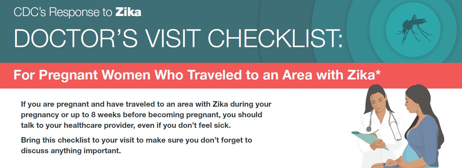 Doctor's visit checklist for pregnant women who traveled to an area with Zika
