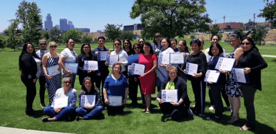 Community health workers educating residents