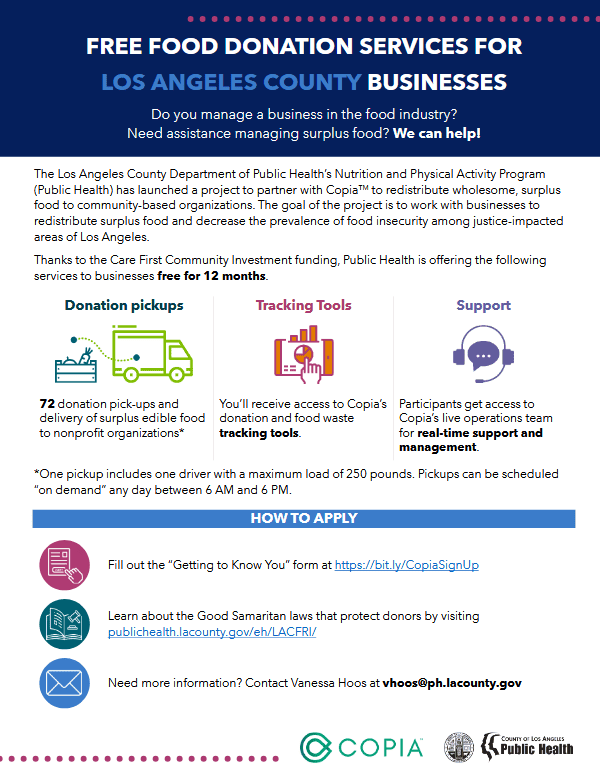 Increasing Food Access by Redistributing Food Informational Flyer